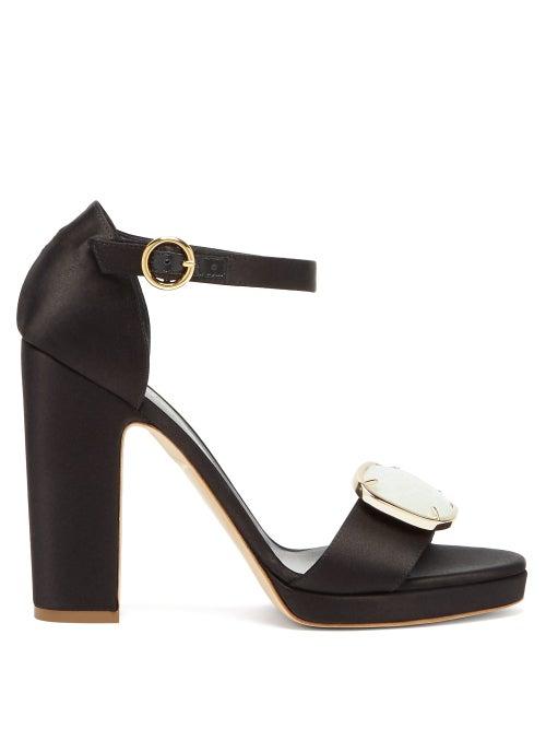 Matchesfashion.com Rupert Sanderson - Soraya Pebble-plaque Block-heel Satin Sandals - Womens - Black