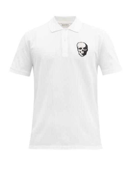 Matchesfashion.com Alexander Mcqueen - Skull-appliqu Cotton-piqu Polo Shirt - Mens - White