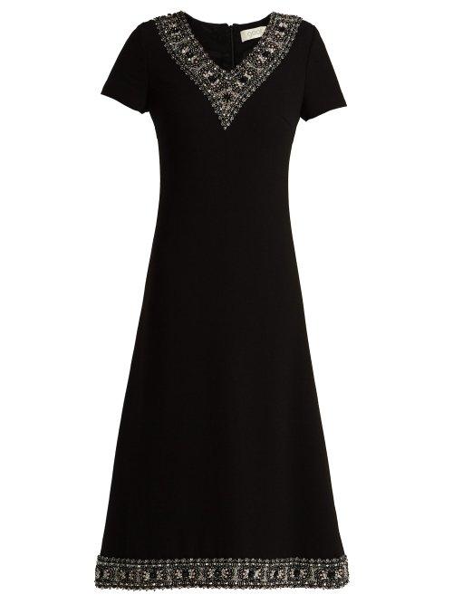 Matchesfashion.com Goat - Glam Faux Pearl And Crystal Wool Crepe Dress - Womens - Black