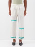 Harago - Checkerboard-embroidered Cotton-blend Trousers - Mens - White Multi