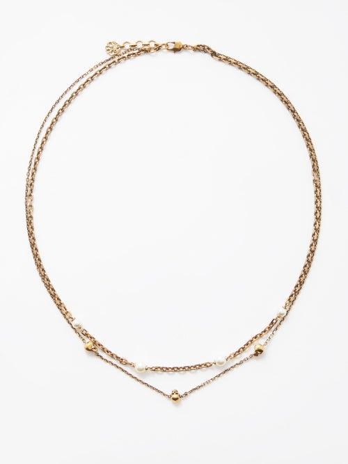 Alexander Mcqueen - Skull And Faux-pearl Layered Necklace - Womens - Gold Multi
