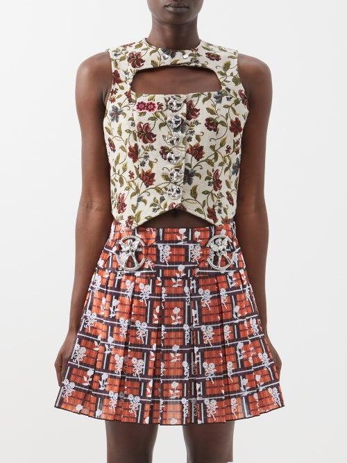 Chopova Lowena - Nose Floral-jacquard Cotton Vest - Womens - White Multi