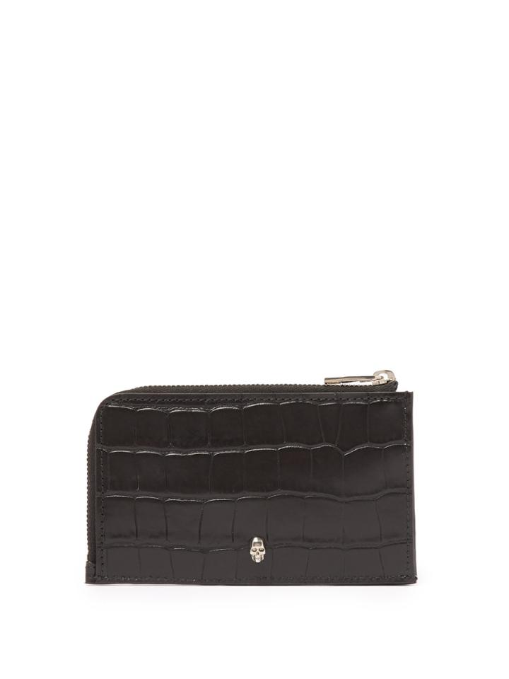 Alexander Mcqueen Skull-embellished Croc-effect Leather Wallet