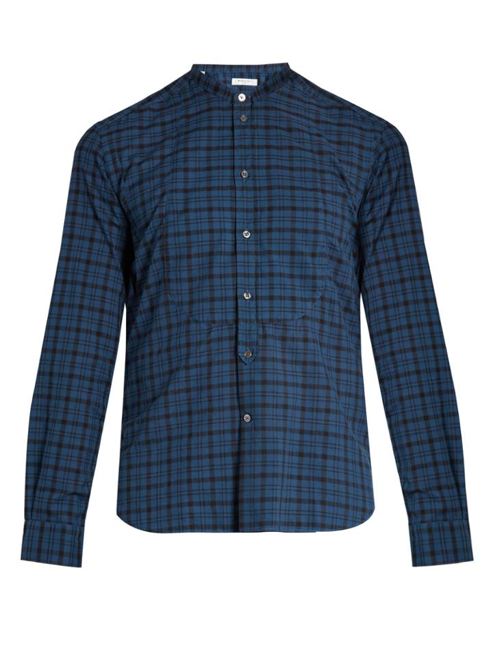 Boglioli Band-collar Checked Cotton Shirt