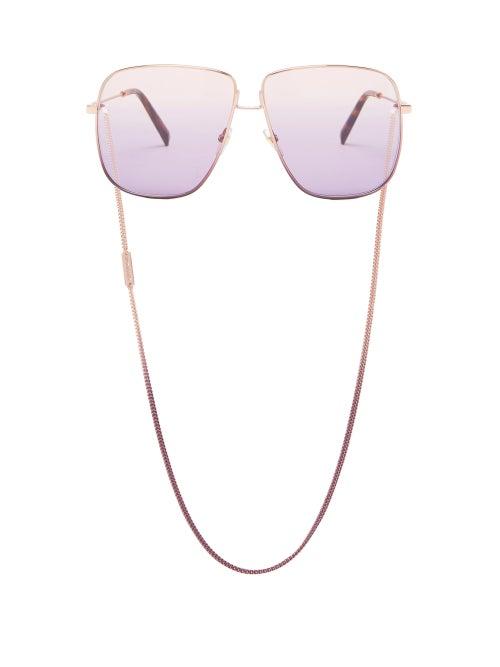 Matchesfashion.com Givenchy - Oversized-square Metal Sunglasses And Chain - Womens - Light Pink