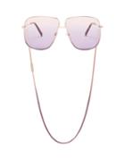 Matchesfashion.com Givenchy - Oversized-square Metal Sunglasses And Chain - Womens - Light Pink