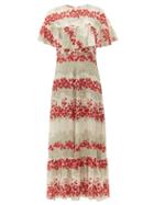 Matchesfashion.com Redvalentino - Floral Print Silk Crepe De Chine Dress - Womens - White Multi