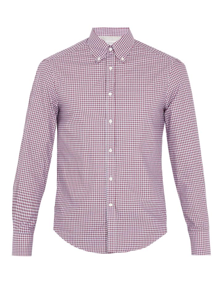 Brunello Cucinelli Button-down Collar Checked Cotton Shirt