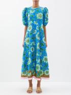 Ale Mais - Winnie Floral-print Linen Dress - Womens - Cobalt Blue
