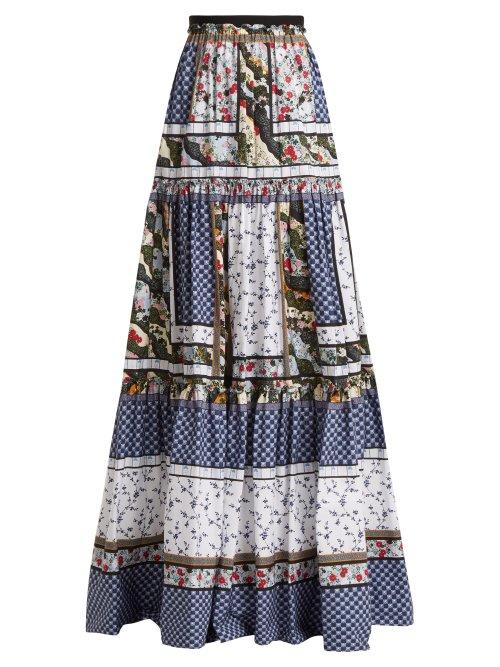Matchesfashion.com Erdem - Sigrid Floral Print Cotton Skirt - Womens - White Print