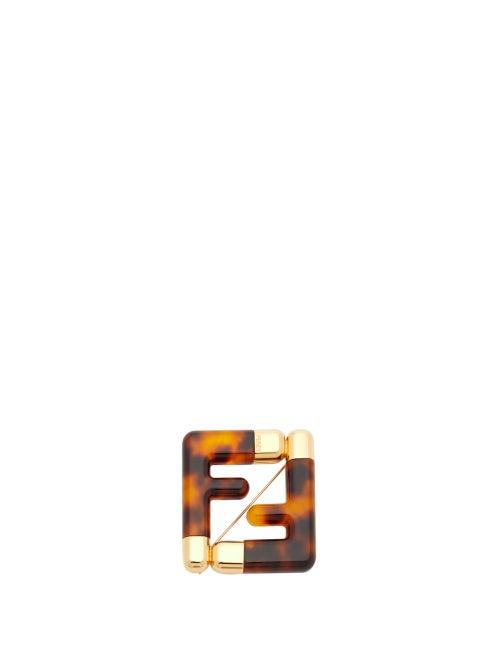 Matchesfashion.com Fendi - Ff Tortoiseshell-acetate Brooch - Womens - Brown