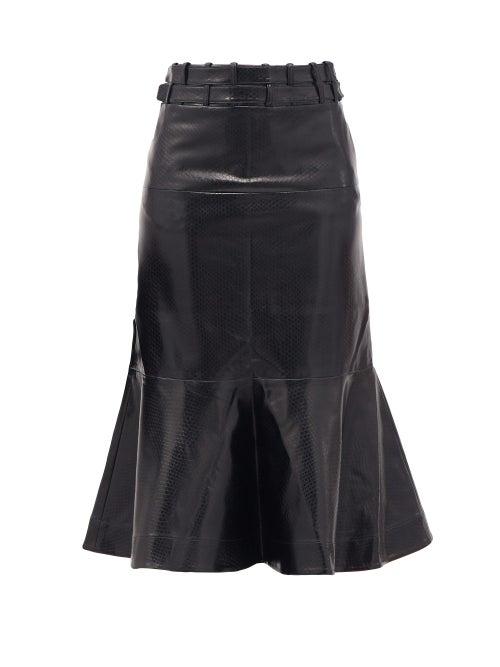 Matchesfashion.com Palmer//harding - Leuca Fluted-hem Python-effect Faux-leather Skirt - Womens - Black