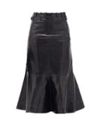 Matchesfashion.com Palmer//harding - Leuca Fluted-hem Python-effect Faux-leather Skirt - Womens - Black
