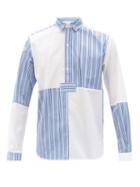 Matchesfashion.com Sbline - Patchworked Cotton-poplin Shirt - Mens - Blue Multi