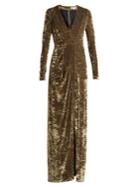 Galvan Deep V-neck Hammered-velvet Gown