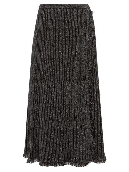 Matchesfashion.com Diane Von Furstenberg - Brooklyn Metallic Ribbed Midi Skirt - Womens - Black