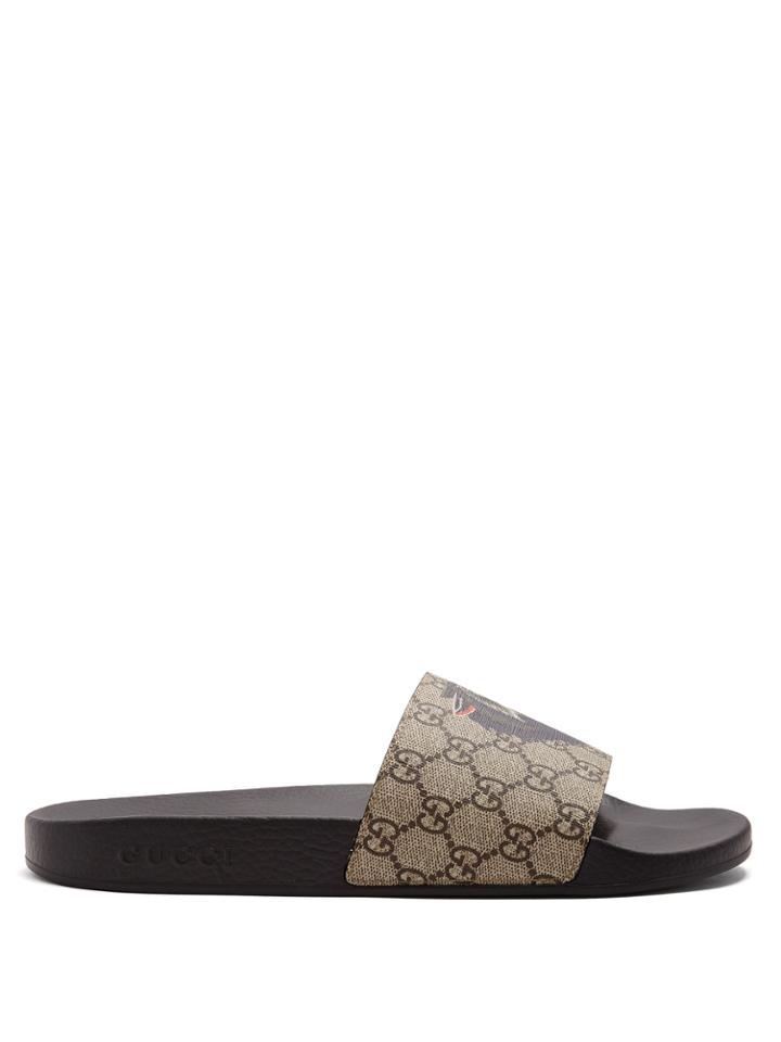 Gucci Wolf-print Gg Supreme Slides