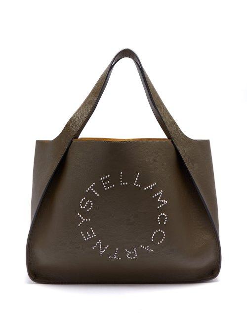 Matchesfashion.com Stella Mccartney - Stella Studded Logo Faux Leather Tote Bag - Womens - Khaki