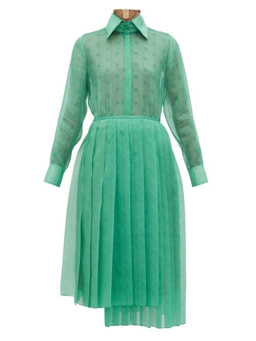 Matchesfashion.com Fendi - Asymmetric Organza Shirtdress - Womens - Green