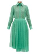 Matchesfashion.com Fendi - Asymmetric Organza Shirtdress - Womens - Green