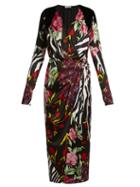 Matchesfashion.com Attico - Victoria Contrasting Print Satin Midi Dress - Womens - Black Multi