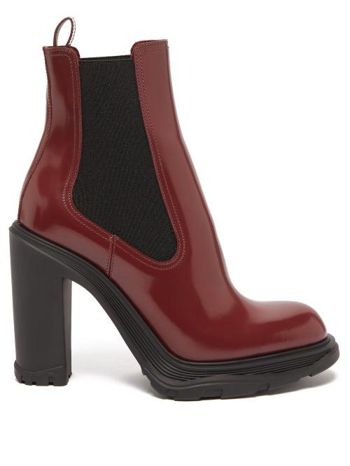 Alexander Mcqueen - Tread-sole Patent-leather Ankle Boots - Womens - Burgundy