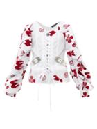 Chopova Lowena - Taz Corset-front Floral-flocked Cotton Blouse - Womens - White Multi
