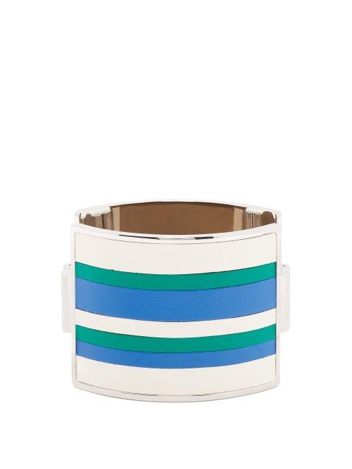 Matchesfashion.com Marni - Striped Leather Cuff - Womens - Blue