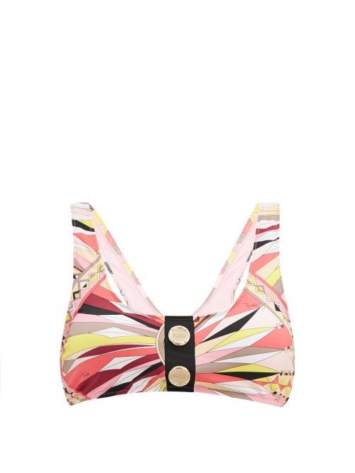 Matchesfashion.com Emilio Pucci - Logo-button Printed Bikini Top - Womens - Pink Print