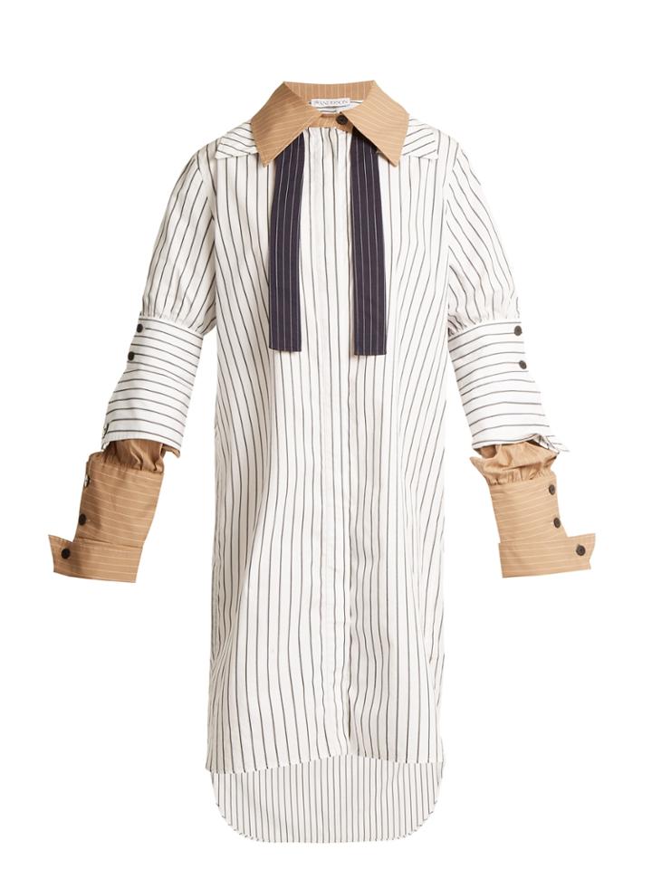 Jw Anderson Double-cuff Pinstriped Cotton Shirtdress