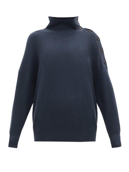 Matchesfashion.com Brunello Cucinelli - Rib-knit Cotton Roll-neck Sweater - Womens - Dark Blue