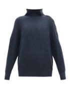 Matchesfashion.com Brunello Cucinelli - Rib-knit Cotton Roll-neck Sweater - Womens - Dark Blue