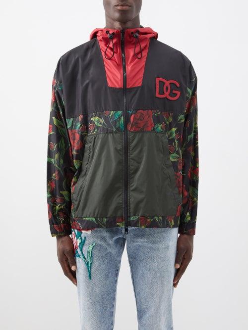 Dolce & Gabbana - Floral-print Hooded Nylon Jacket - Mens - Black Red