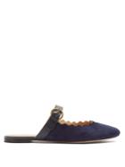 Chloé Lauren Scallop-edged Suede Blackless Loafers
