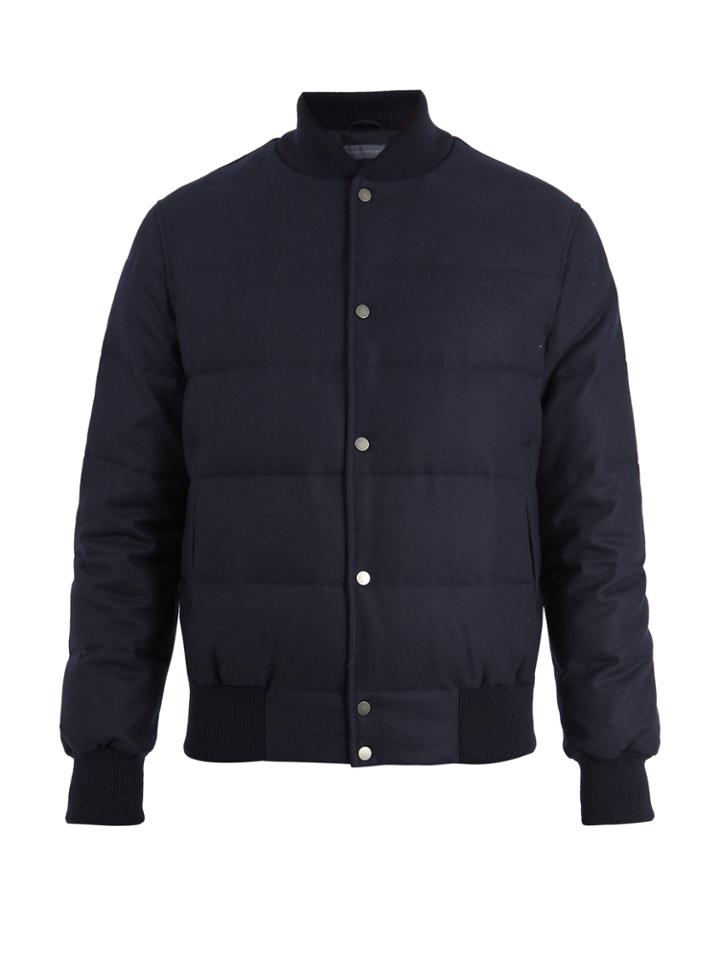 Thom Sweeney Wool-blend Quilted Down Bomber Jacket