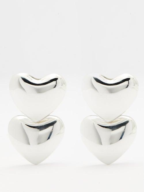Annika Inez - Double Voluptuous Heart Sterling-silver Earrings - Womens - Silver