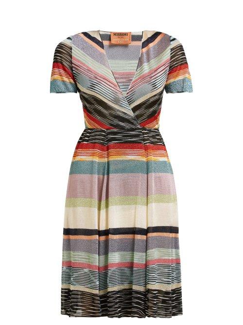 Matchesfashion.com Missoni - V Neck Lam Striped Midi Dress - Womens - Black Multi