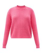 Matchesfashion.com Sara Lanzi - Cabled Round-neck Cotton Sweater - Womens - Pink