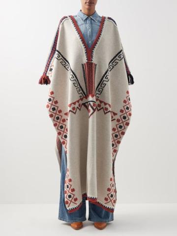 Etro - Maglia Jacquard Wool-blend Poncho - Womens - White Multi