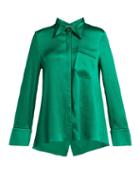 Matchesfashion.com Roland Mouret - Algar Hammered Silk Blend Blouse - Womens - Green
