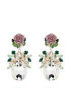 Matchesfashion.com Dolce & Gabbana - Crystal Embellished Floral Drop Earrings - Womens - Purple