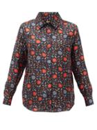 Matchesfashion.com Muzungu Sisters - Fern Floral-print Silk-faille Shirt - Womens - Black Print