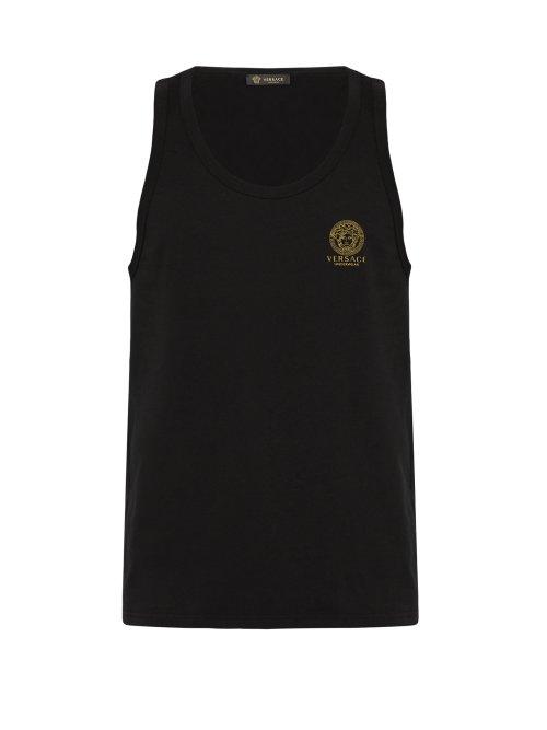 Matchesfashion.com Versace - Logo Print Cotton Blend Tank Top - Mens - Black
