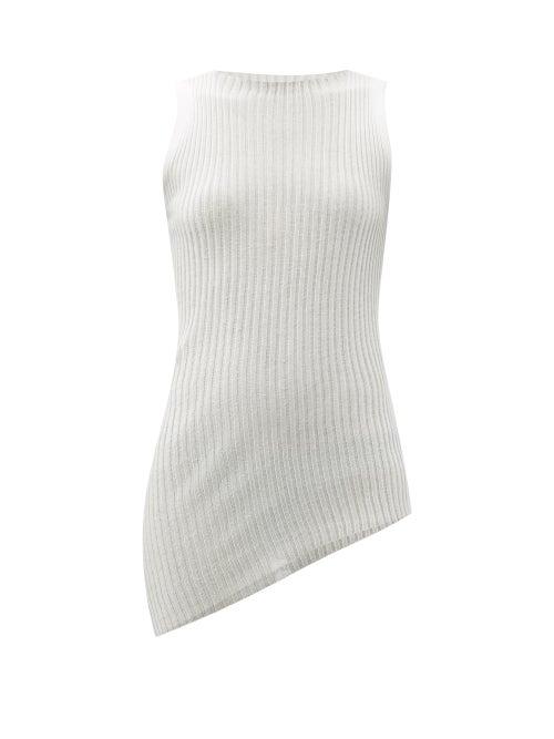 Matchesfashion.com Maison Margiela - Asymmetric Rib-knitted Cotton-blend Jersey Top - Womens - White