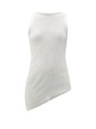 Matchesfashion.com Maison Margiela - Asymmetric Rib-knitted Cotton-blend Jersey Top - Womens - White