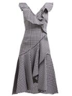 Matchesfashion.com Jonathan Simkhai - Ruffled Gingham Cotton Blend Dress - Womens - Black White