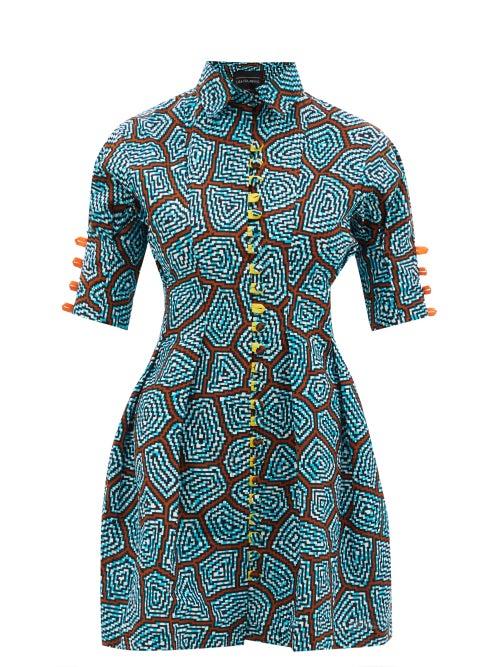 Lisa Folawiyo - Sere Ankara-print Cotton Mini Dress - Womens - Blue Multi