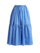Matchesfashion.com Stella Mccartney - Tanya Tiered Cotton Poplin Midi Skirt - Womens - Blue