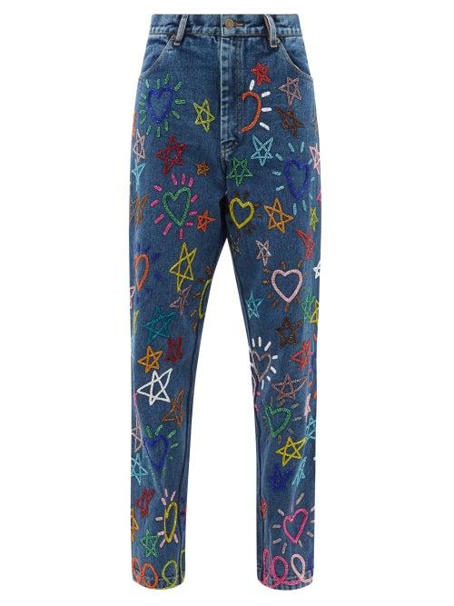 Ashish - Doodle Sequinned Denim Jeans - Womens - Blue Multi