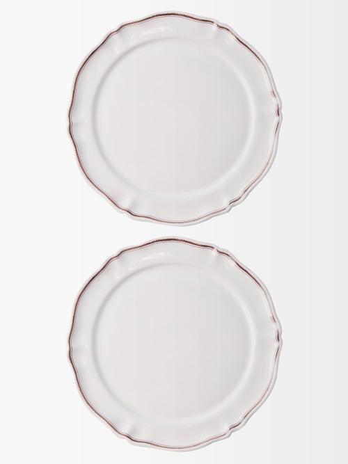 Zdg - Set Of Two L'horizon Faence-earthenware Plates - Womens - White Brown
